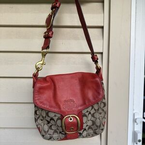 Coach Bleecker 11434 Legacy Rust Leather and Brown Signature Shoulder Bag